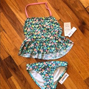 Old navy girls floral halter peplum tankini Small